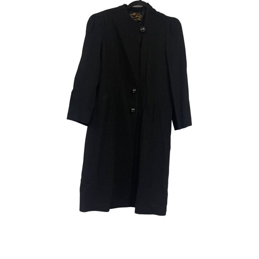 Vintage 40's Blum Bros Womens Car Coat M L Black Button Front Long Sleeve NWT